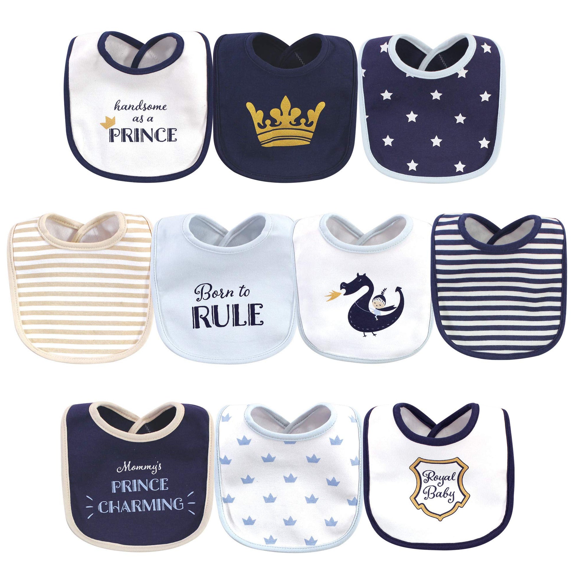 Hudson Baby Unisex Baby Cotton Bibs, Handsome As A Prince, One Size