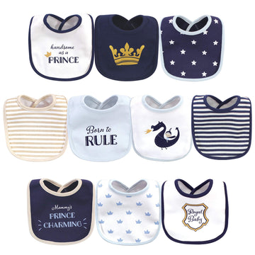 Hudson Baby Unisex Baby Cotton Bibs, Handsome As A Prince, One Size