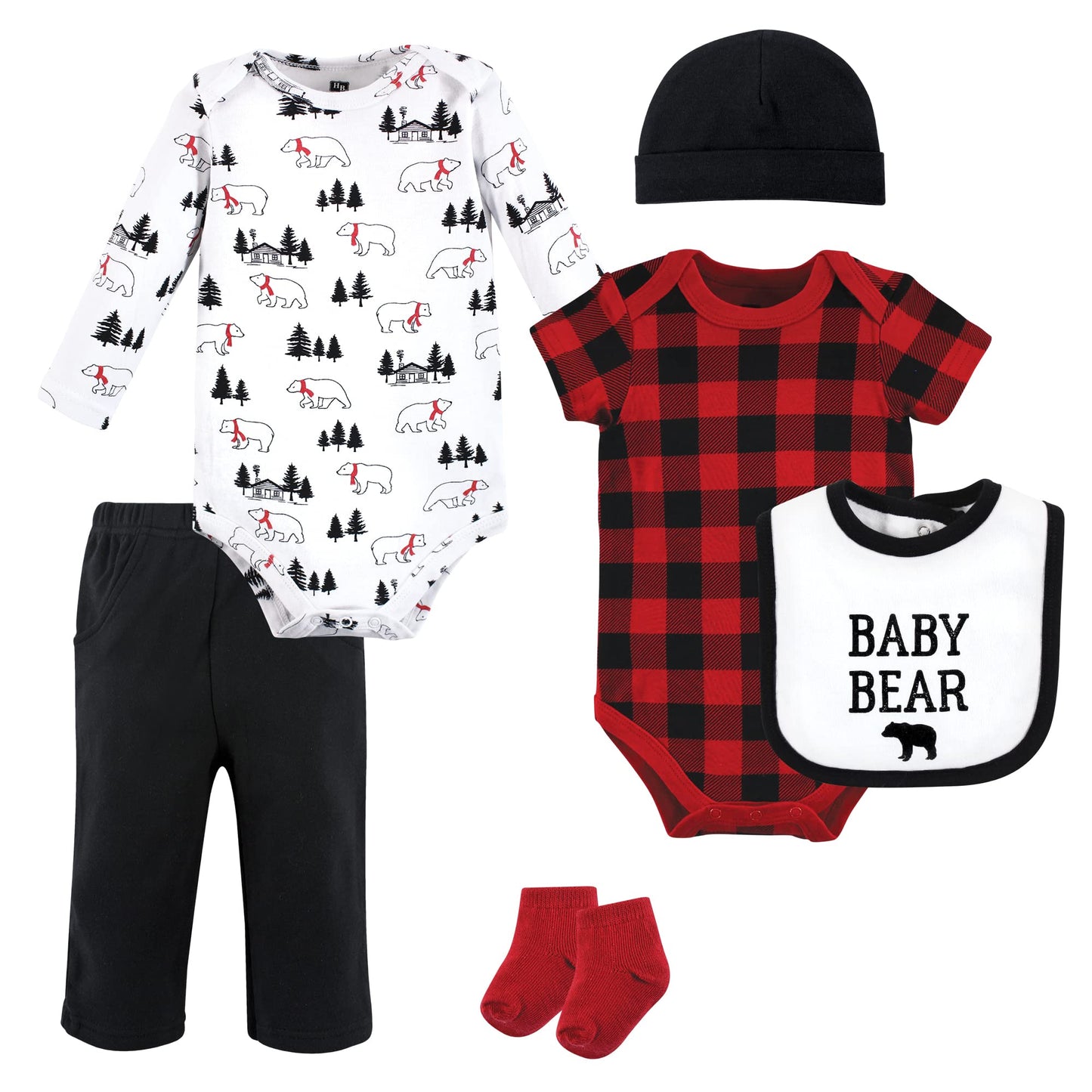 Hudson Baby Baby Cotton Layette Set, Buffalo Plaid Bear, 9-12 Months