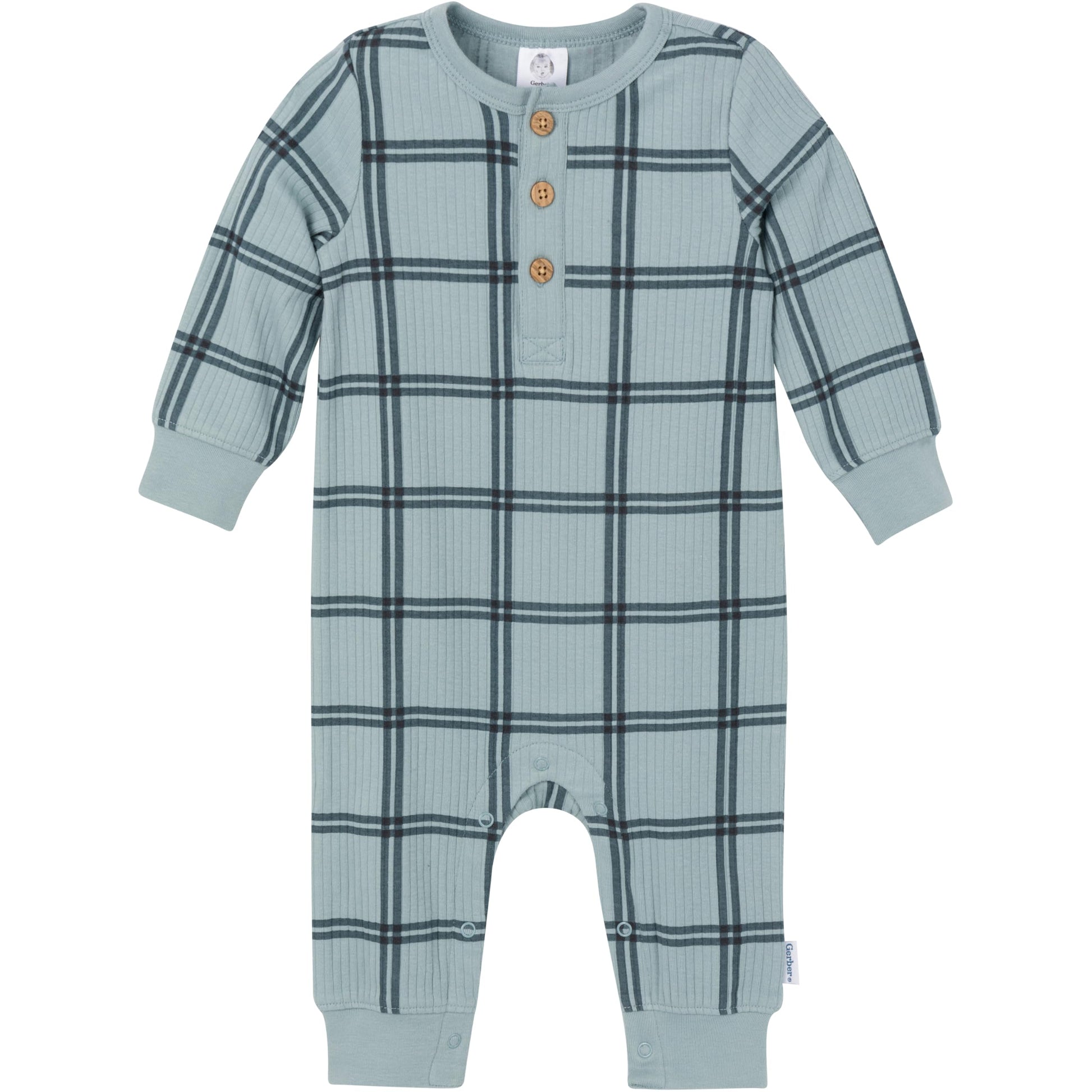 Gerber Modern Moments Baby Boys' Henley Romper, Plaid, 18 Months
