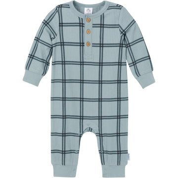 Gerber Modern Moments Baby Boys' Henley Romper, Plaid, 18 Months