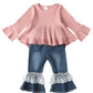 18-24 Months Girl Clothing Girl Baby Clothes 18 Months 24 Months Girls Clothes Toddler Winter Fall Bell Bottom Flared Lace Denim