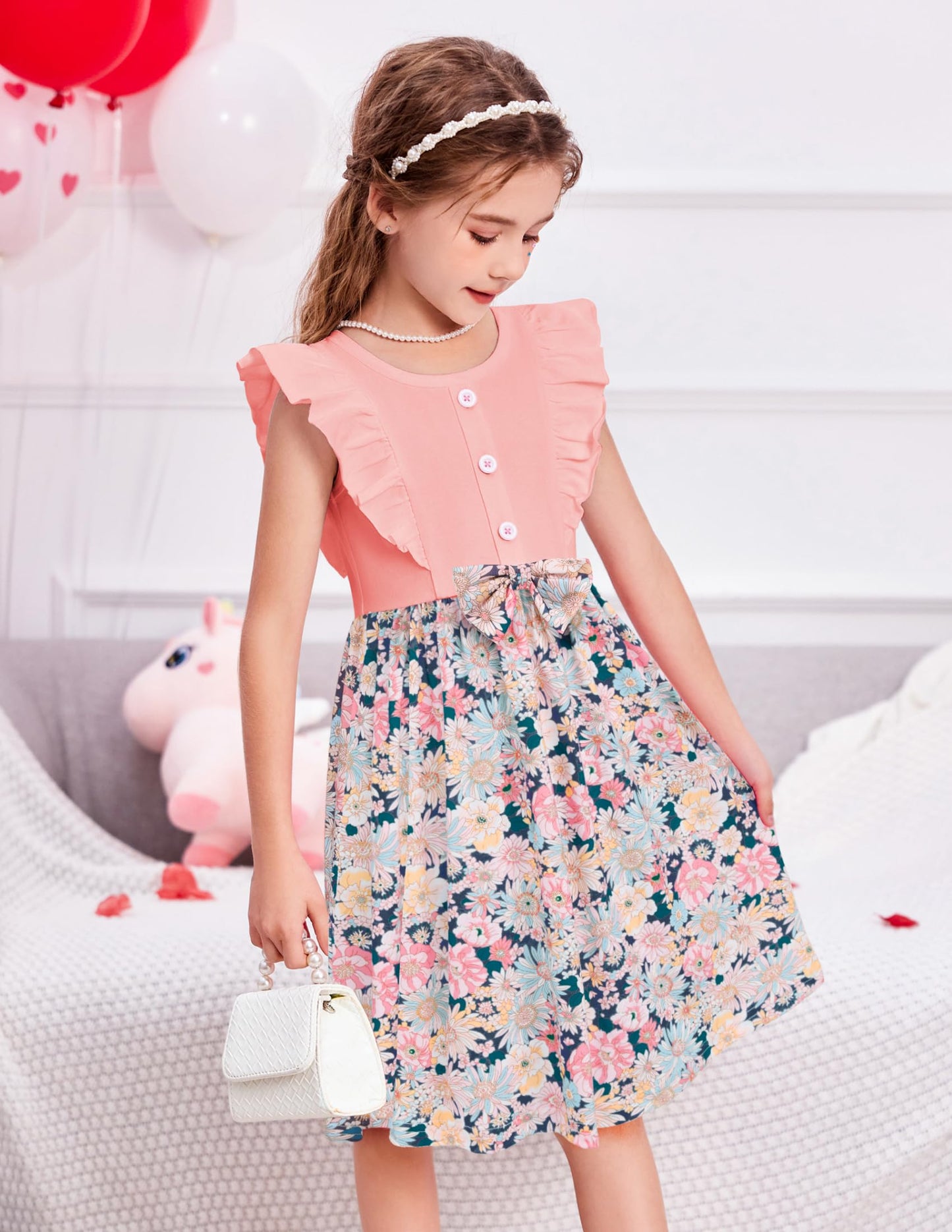 Arshiner Little Girls Dresses Cute Sleeveless Pink Floral Print Toddler Dress Valentine Sundress For Kids Size 3