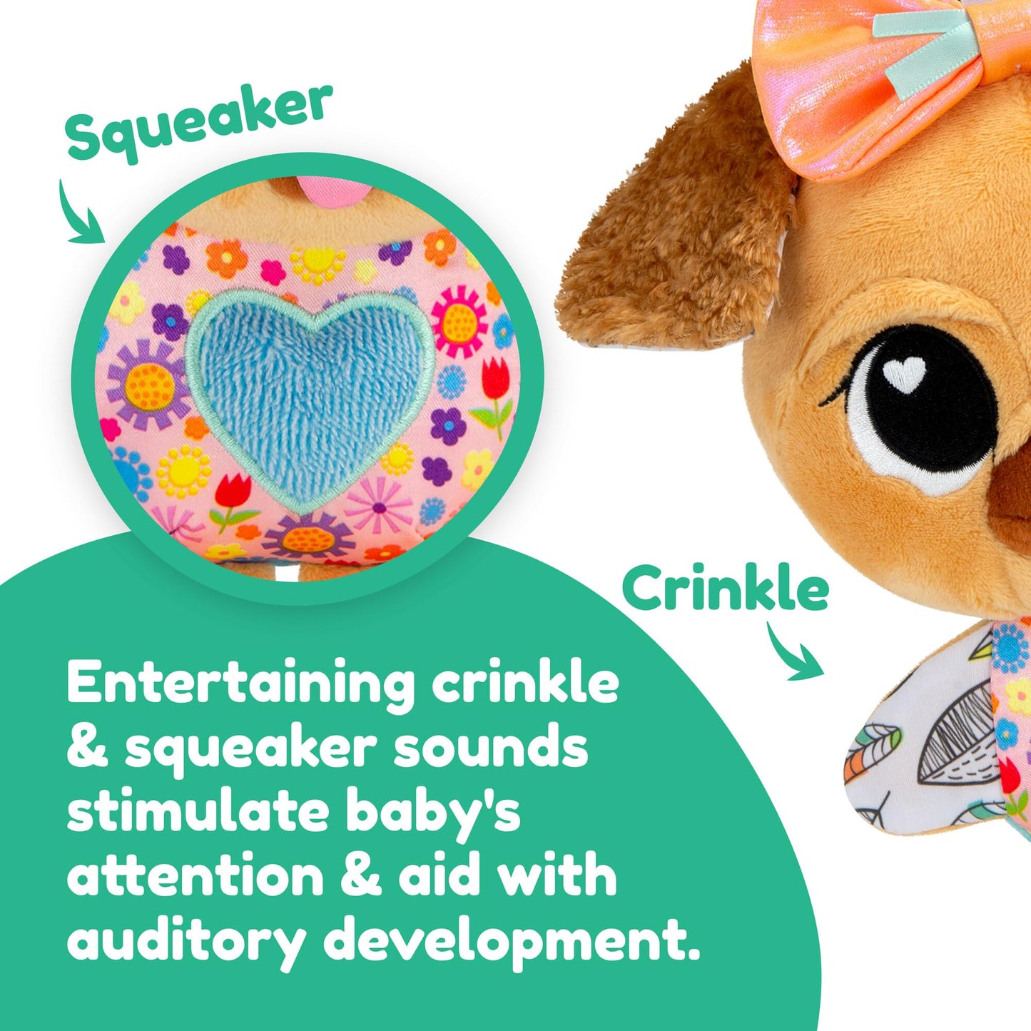 LAMAZE Lovey The Pug Clip On Toy - Baby Sensory Toys for Stroller or Car - Developmental Stroller and Car Seat Toys - Includes C