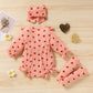 Grnshts Valentine'S Day Newborn Baby Girl Clothes Ruffle Heart Print Romper Long Sleeve Button Bodysuit+Hairband+Socks 3Pcs Outf