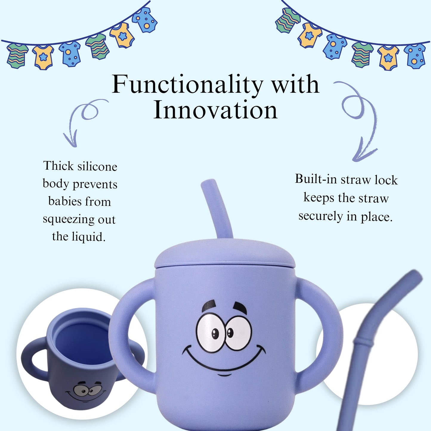 Fumiko Sippy Cups For Toddlers 1-3 - Adorable Personality Designs, Built-In Straw Lock, Easy-Grip Handles, (Dimples)