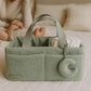 Orelle Boucl   Diaper Caddy Organizer with Matching Pouch & Moon Pendant | Teddy Portable Changing Table Organizer | Sage Green