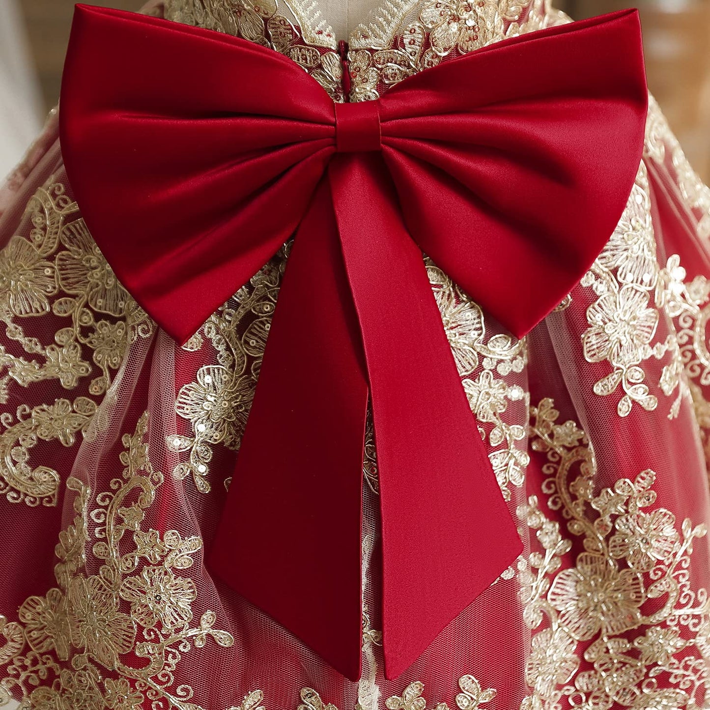 Nnjxd Baby Girl Dress Flower Embroidery Princesstutu Pageant Party Gown 2006 Deep Red Size(110) 3-4 Years