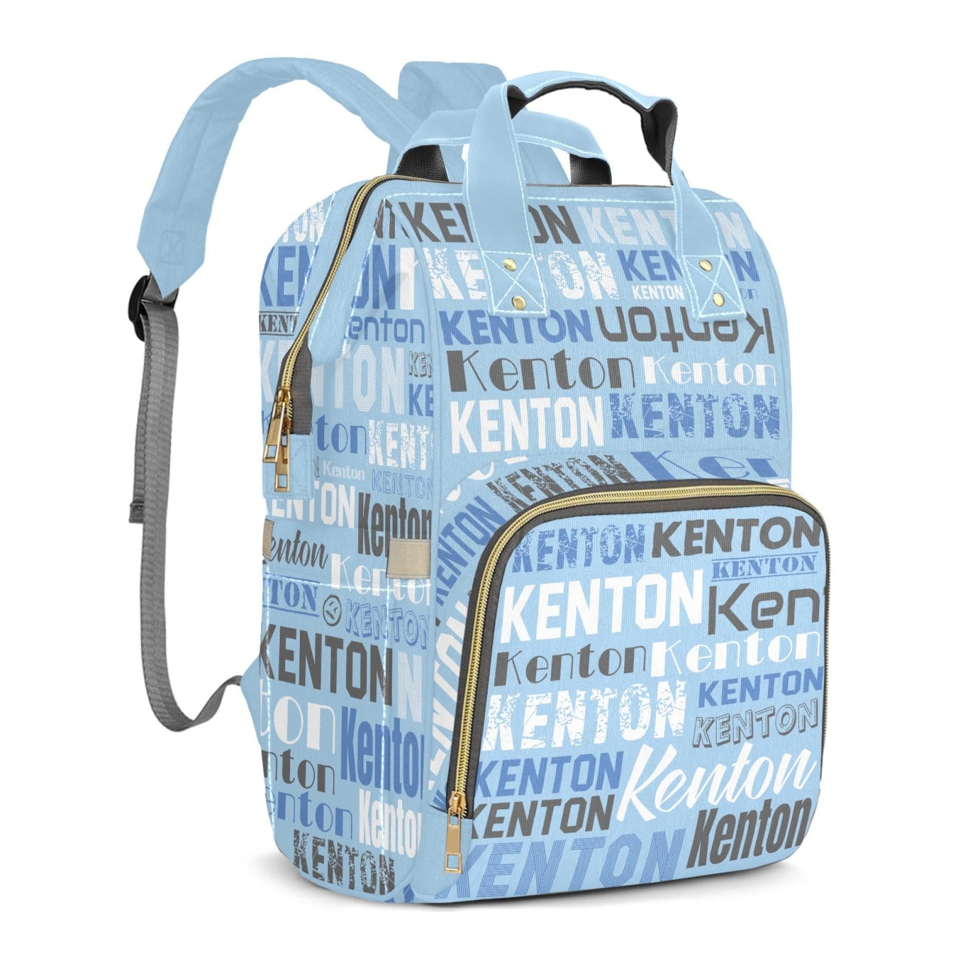 Perarts Personalized Diaper Bag Backpack for Baby Boy with Name, Light Blue Custom Nappy Nursing Bag for Moms Dads, Nylon, Custo