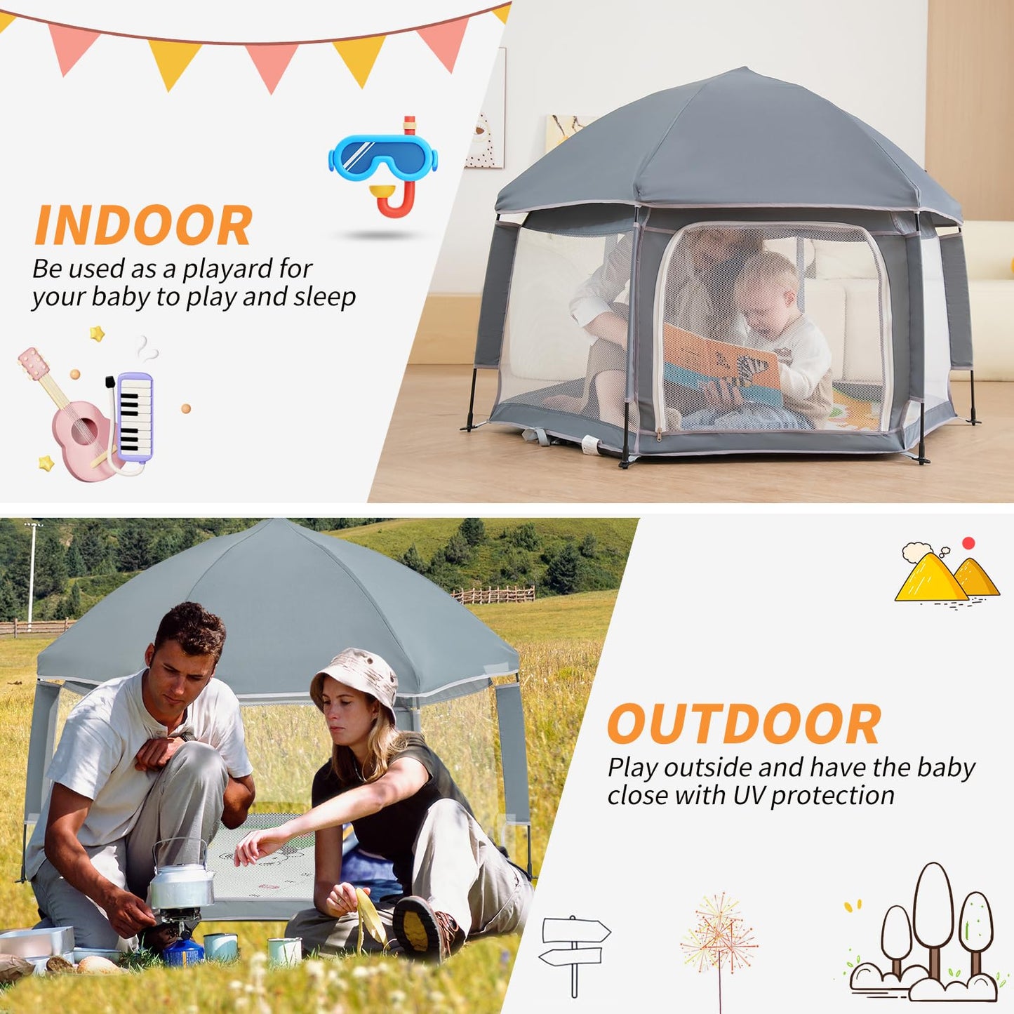 Baby Playpen With Mat - Play Pen For Babies And Toddlers With Balls - Playards With Mat And Accessories - Sport Playpen - Discov