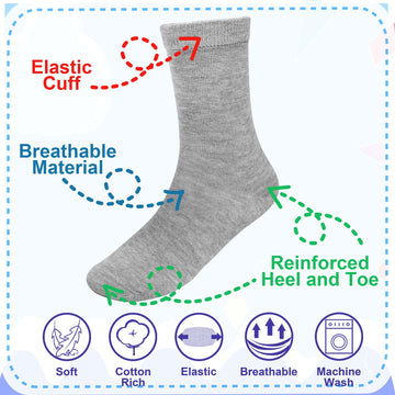 Falari 12-Pack Girl Toddler Kids Cotton Crew Socks (6-8 Years, Black)