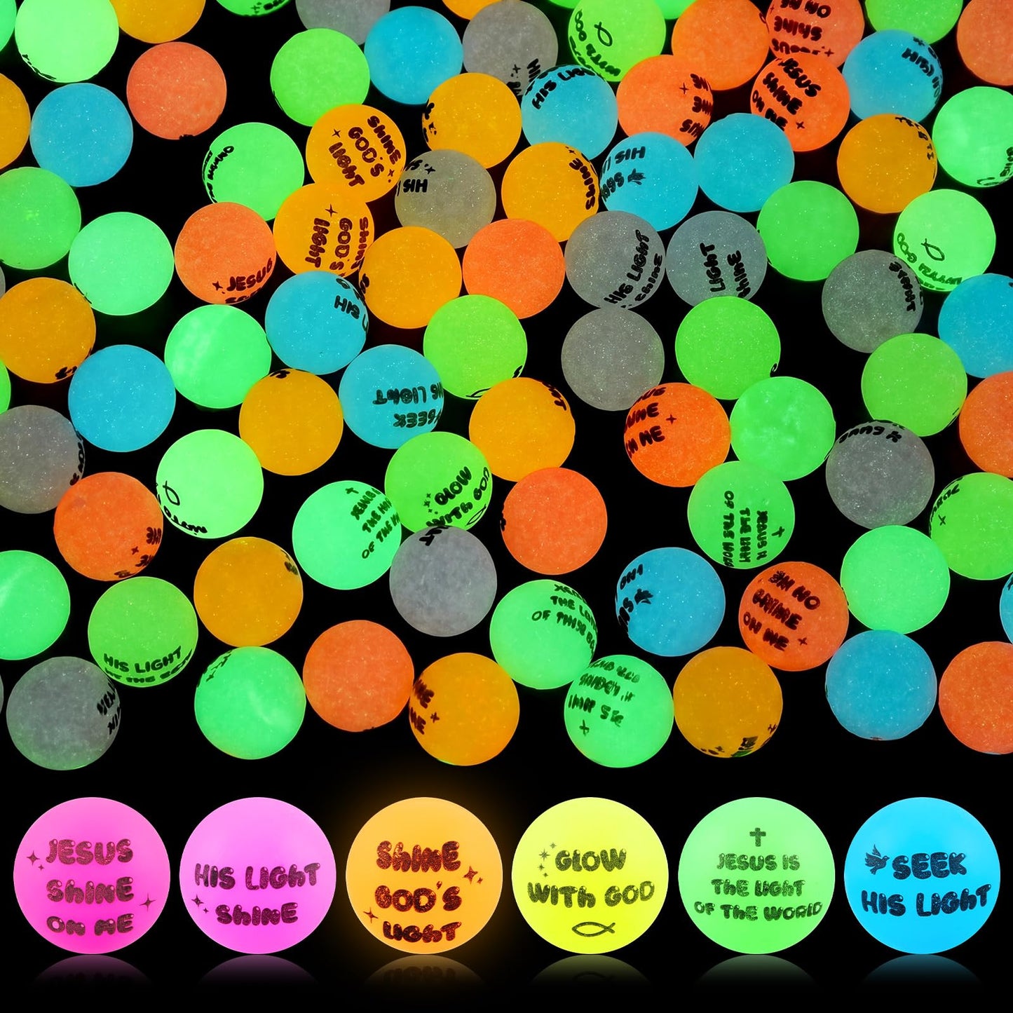 Seenelling 60 Pcs Christian Glow in the Dark Bouncy Balls Easter Jesus Rubber High Bouncing Balls Christian Party Favor Religiou