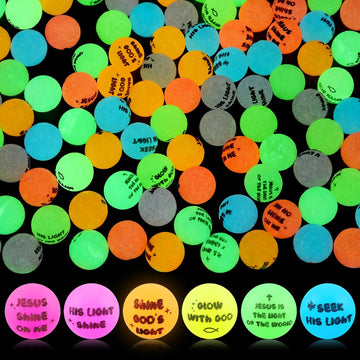 Seenelling 60 Pcs Christian Glow in the Dark Bouncy Balls Easter Jesus Rubber High Bouncing Balls Christian Party Favor Religiou