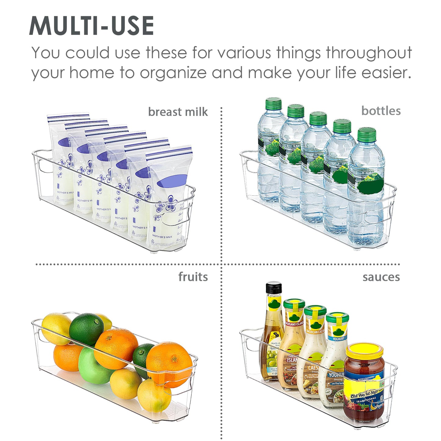 Vtopmart Breastmilk Storage Container 4Pcs Set, Clear Freezer And Fridge Organizer Bins, Plastic Storage Bins For Breast Milk, B
