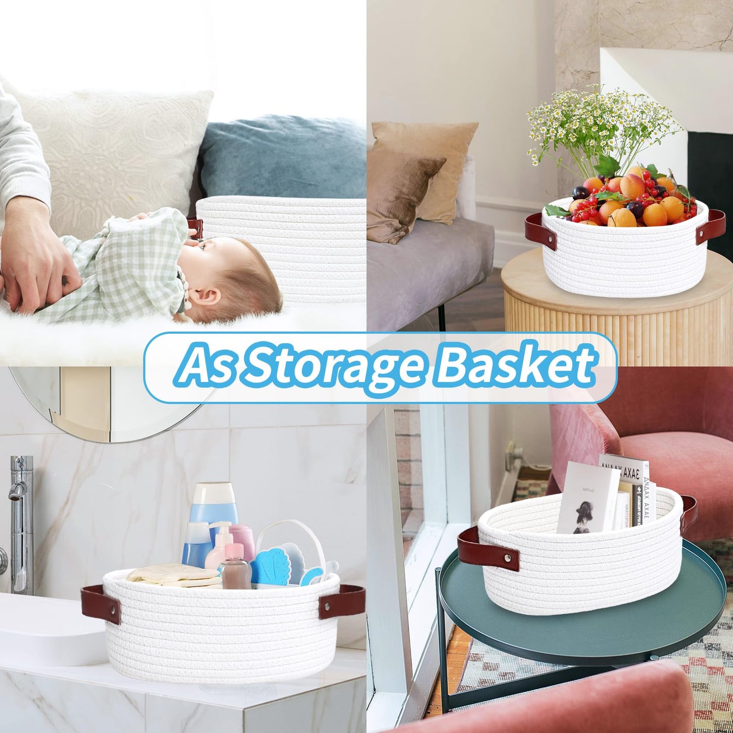 Abenkle Small Woven Basket, Mini Cotton Rope Storage Tiny Shelf Oval Decorative Toy Dog Cat Bin For Nursery, Empty Gift Basket W