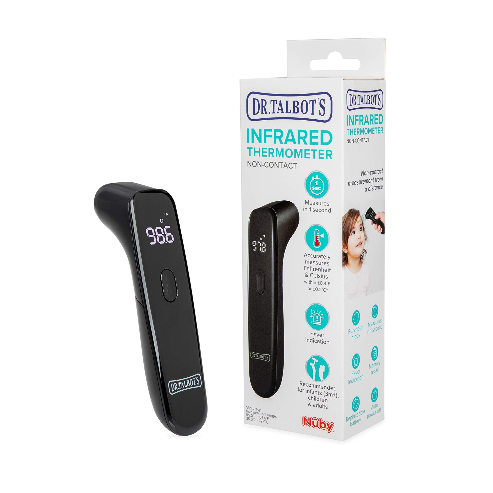 Dr. Talbot'S Non-Contact Acrylic Infrared Thermometer With Led Screen, Fever Warning Indicator, Accurate 1 S Reading For Baby, K