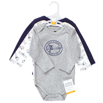 Hudson Baby Unisex Baby Cotton Long-Sleeve Bodysuits, Aviation, 0-3 Months