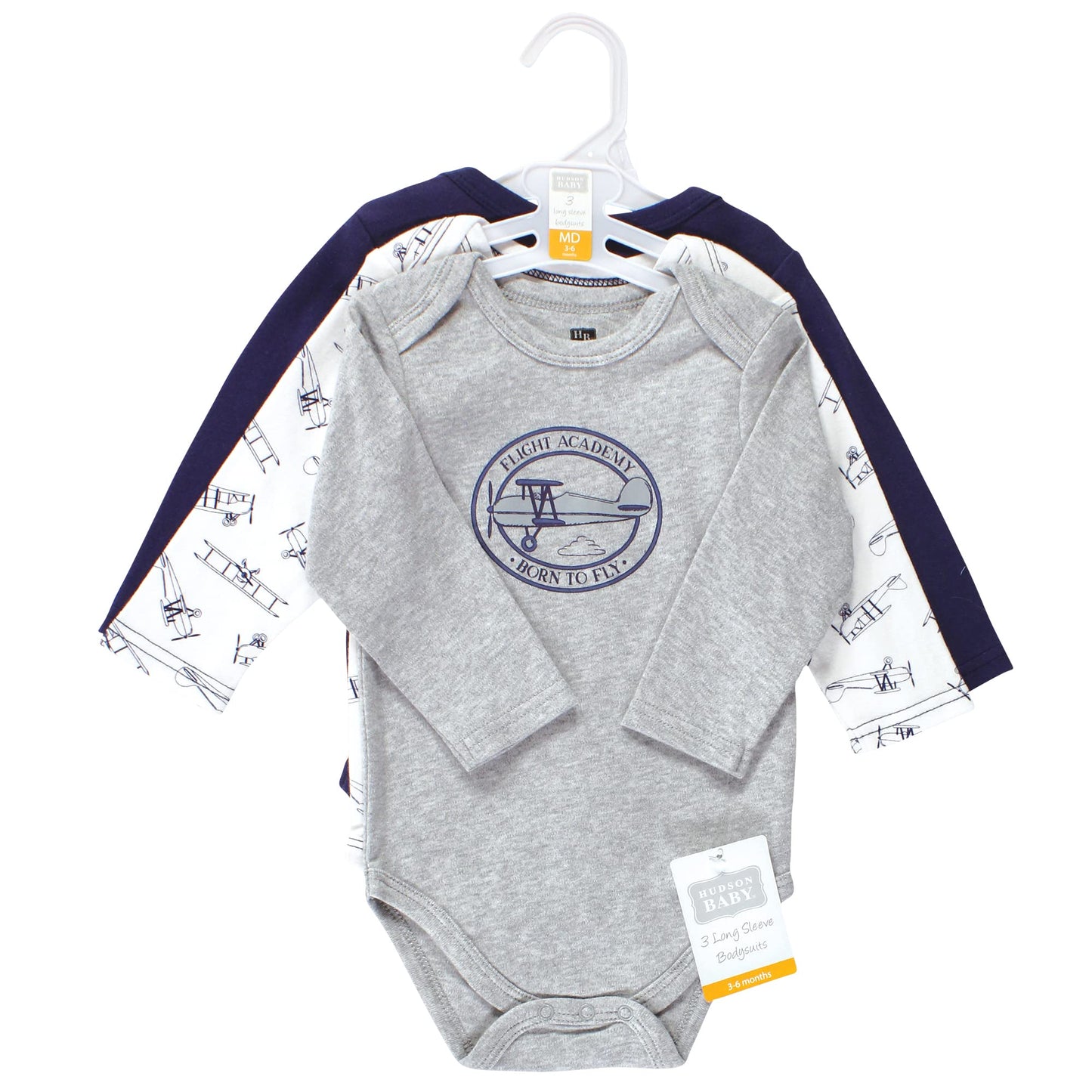 Hudson Baby Unisex Baby Cotton Long-Sleeve Bodysuits, Aviation, 3-6 Months