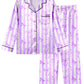 Girls Pajamas Silk PJS Set Satin Sleepwear Long Sleeve Jammies for Kids ButtonDown Nightwear Loungewear 316 Years, Purple Bow,
