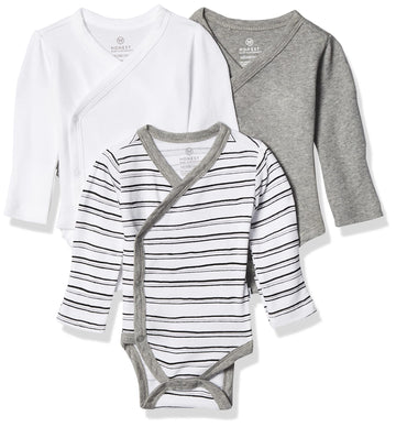 Honestbaby Unisex Baby 3-Pack Organic Cotton Long Sleeve Side-Snap Kimono Bodysuits And Toddler T Shirt Set, Sketchy Stripe, Pre
