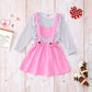 Toddler Baby Girls Valentine'S Day Outfits Long Sleeve Dot Heart Shirt Top Red Suspender Skirt Clothes Set(Pink, 3-4T(100))