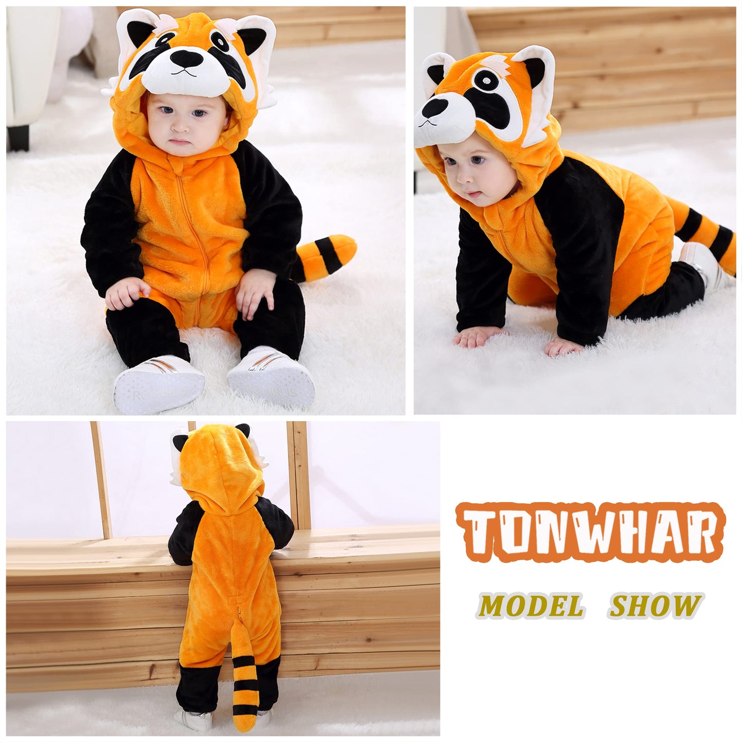 Tonwhar Infant And Toddler Halloween Cosplay Costume Kids' Animal Outfit Snowsuit(18-24 Months,Raccoon)
