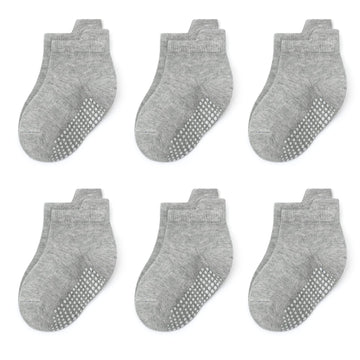 Qiyiendian 6 Pairs Non Slip Cozy Warm Ankle/Low Cut Socks With Grips For Baby Infant Toddler Kids Boys Girls(5-E Grey,6-12 Month