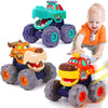 MOONTOY Toy Cars for Toddlers 1-3, 3 Pack Monster Truck Toys for 1 2 3 Year Old Boy Gifts, Baby Animal Play Vehicle Push Pull Ba