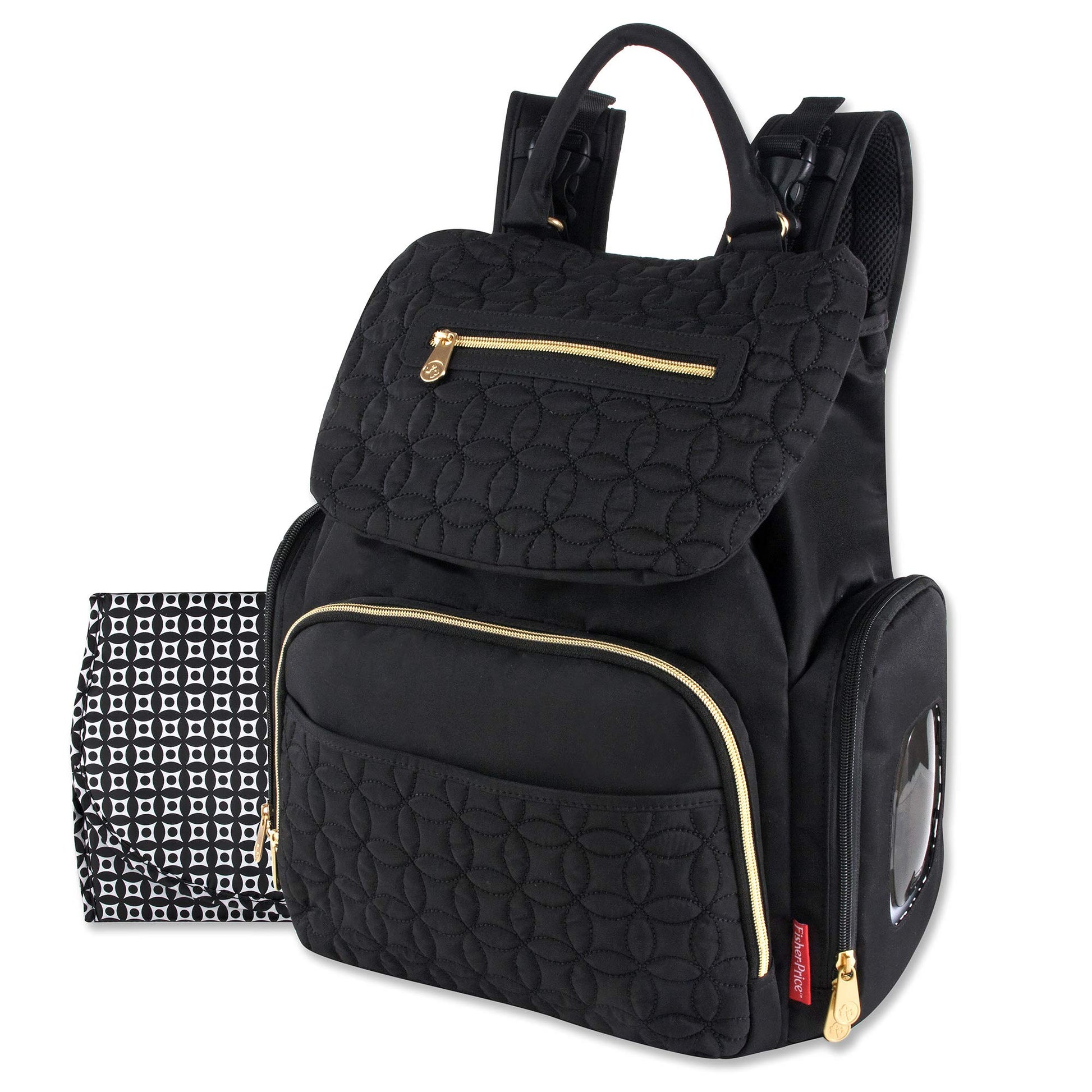 Modern Quilted Diaper Bag Backpack And Multipurpose Travel Drawstring Baby Bag - 3 Piece Set (Black)