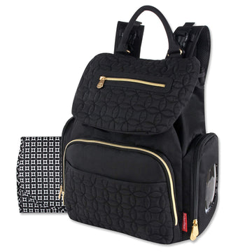 Modern Quilted Diaper Bag Backpack And Multipurpose Travel Drawstring Baby Bag - 3 Piece Set (Black)