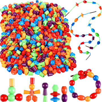 Shappy 324 Pcs Wooden Lacing Beads for Wooden String Beads Threading Toys Montessori Lacing Toys Fine Motor Skills Developmental