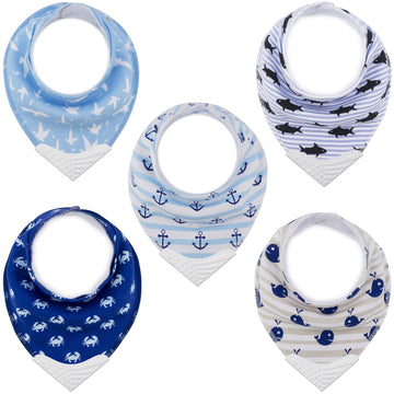 Giftty Baby Teething Bibs, Bandana Bibs with Teether, Teething Toy, BPA-Free Silicone Teether Cotton Drool Bib with Adjustable S