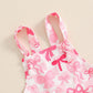 Yokjzjd Toddler Baby Girl Valentines Day Outfit Bow Print Suspender Romper Jumpsuit Overalls Bell Bottom Pants Fall Clothes (Pin