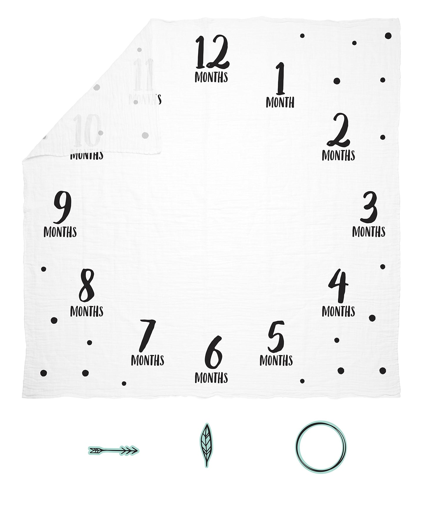 Pearhead Monthly Milestone Photo Blanket And Newborn Photo Props Keepsake Set, Baby Milestone Picture Background, Black And Teal