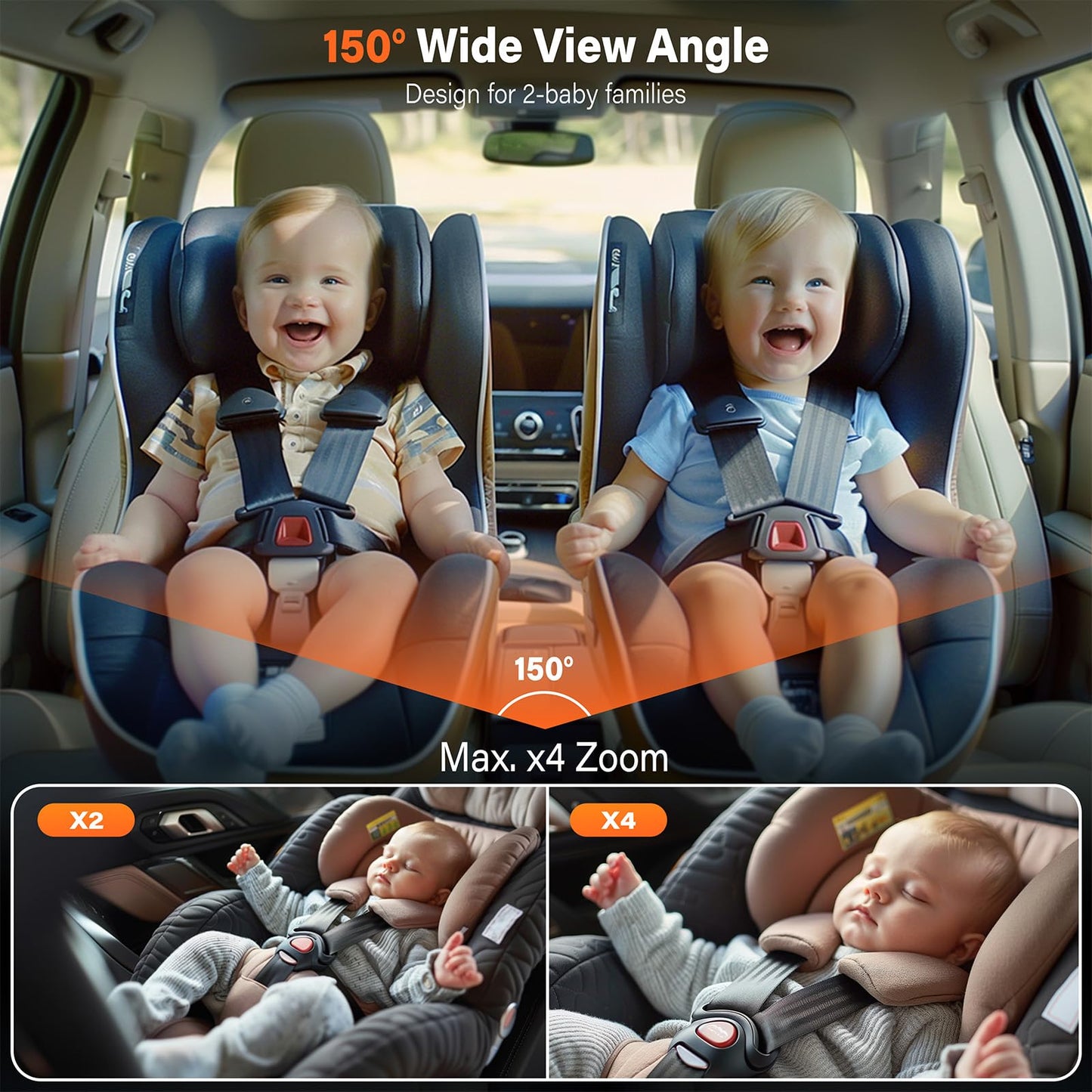 A2C Wireless Baby Car Camera, Usb Powered Baby Monitor For Car Backseat & Home, 5 ' Hd 1080P Auto/Manual Night Vision Screen Wi
