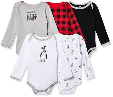Hudson Baby Unisex Baby Cotton Long-Sleeve Bodysuits, Penguin, 0-3 Months Us