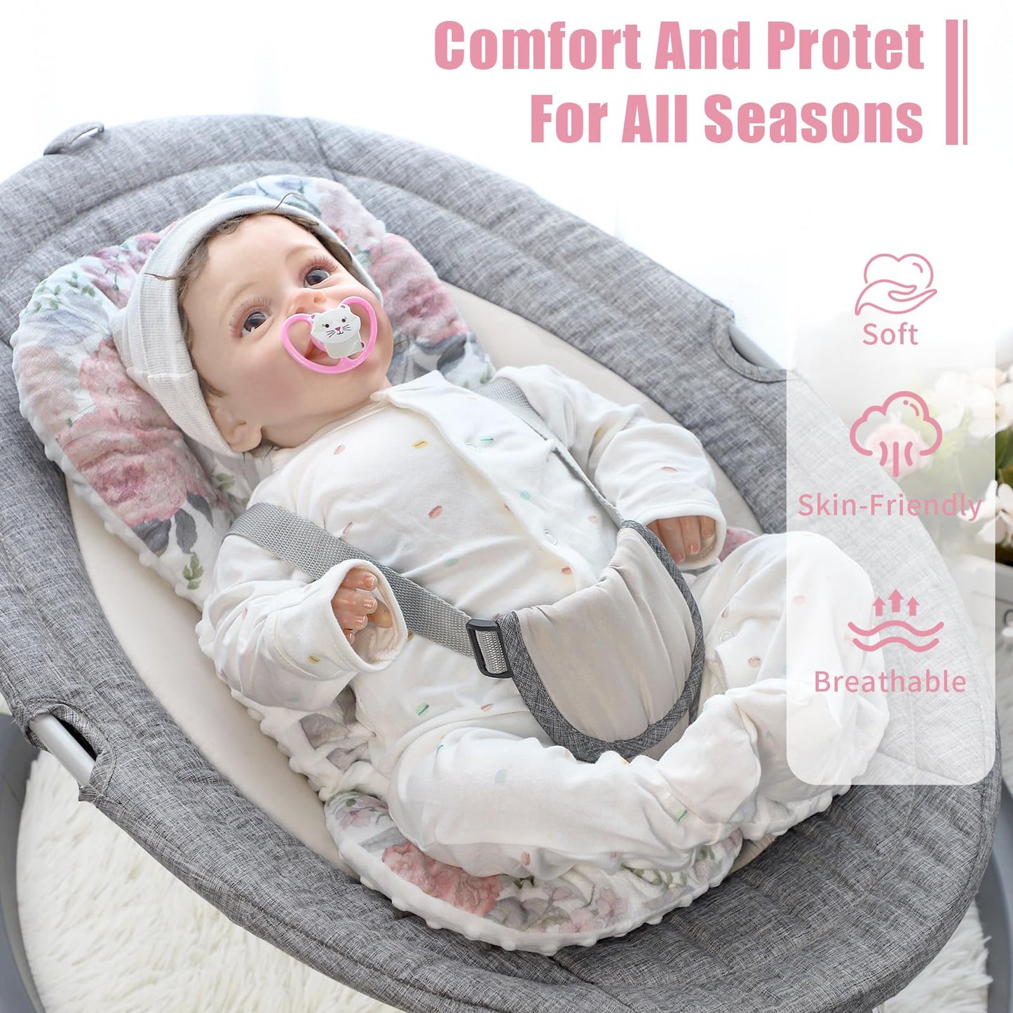 Infant Car Seat Insert, Hnhuaming Baby Car Seat Head & Body Support For Newborn, Ultra Soft Reversible Preemie Carseat Insert Cu