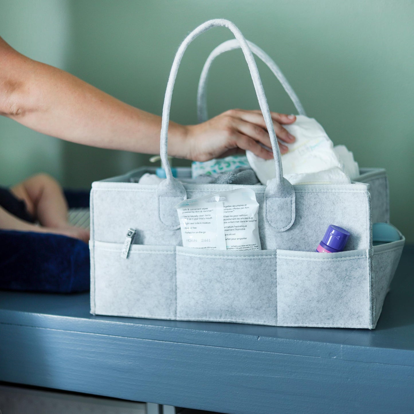 Acorn Baby Diaper Organizer Caddy Bag - Large Felt 15X9In Car And Nursery Organizer And Baby Diaper Caddy Organizer