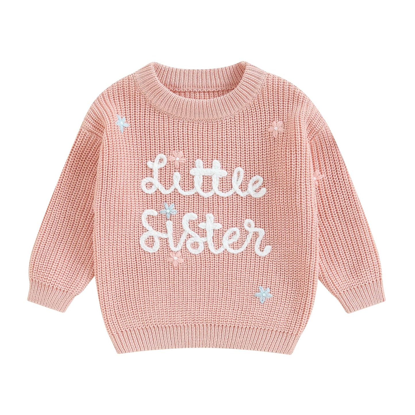 Amnnchya Toddler Infant Baby Girl Knit Sweater Big Sister Little Sister Matching Outfits Long Sleeve Pullover Sweatshirt (Pink F