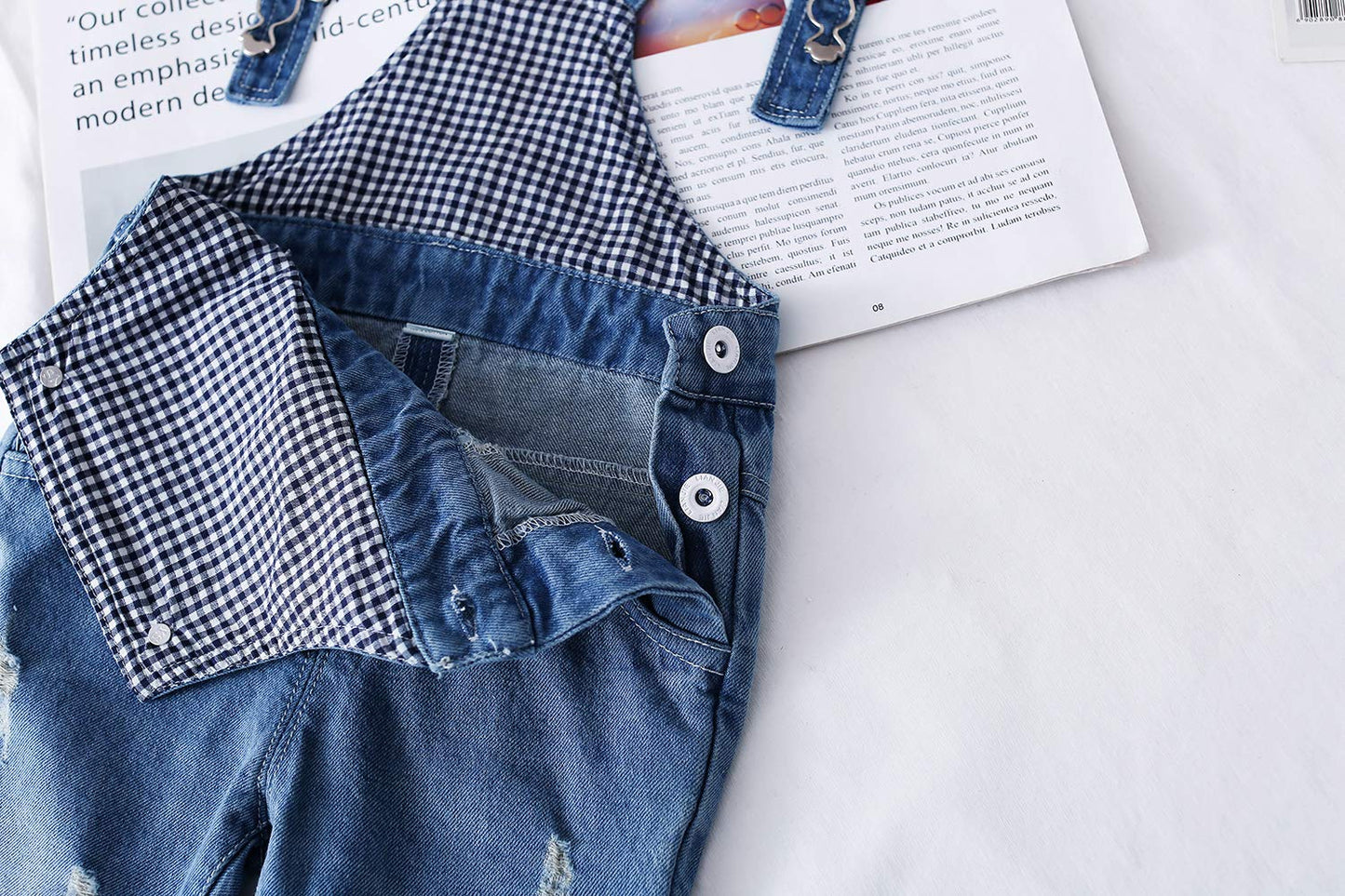 Kidscool Space Baby Boy Girl Jean Overalls,Toddler Ripped Denim Cute Workwear,Light Blue,6-12 Months