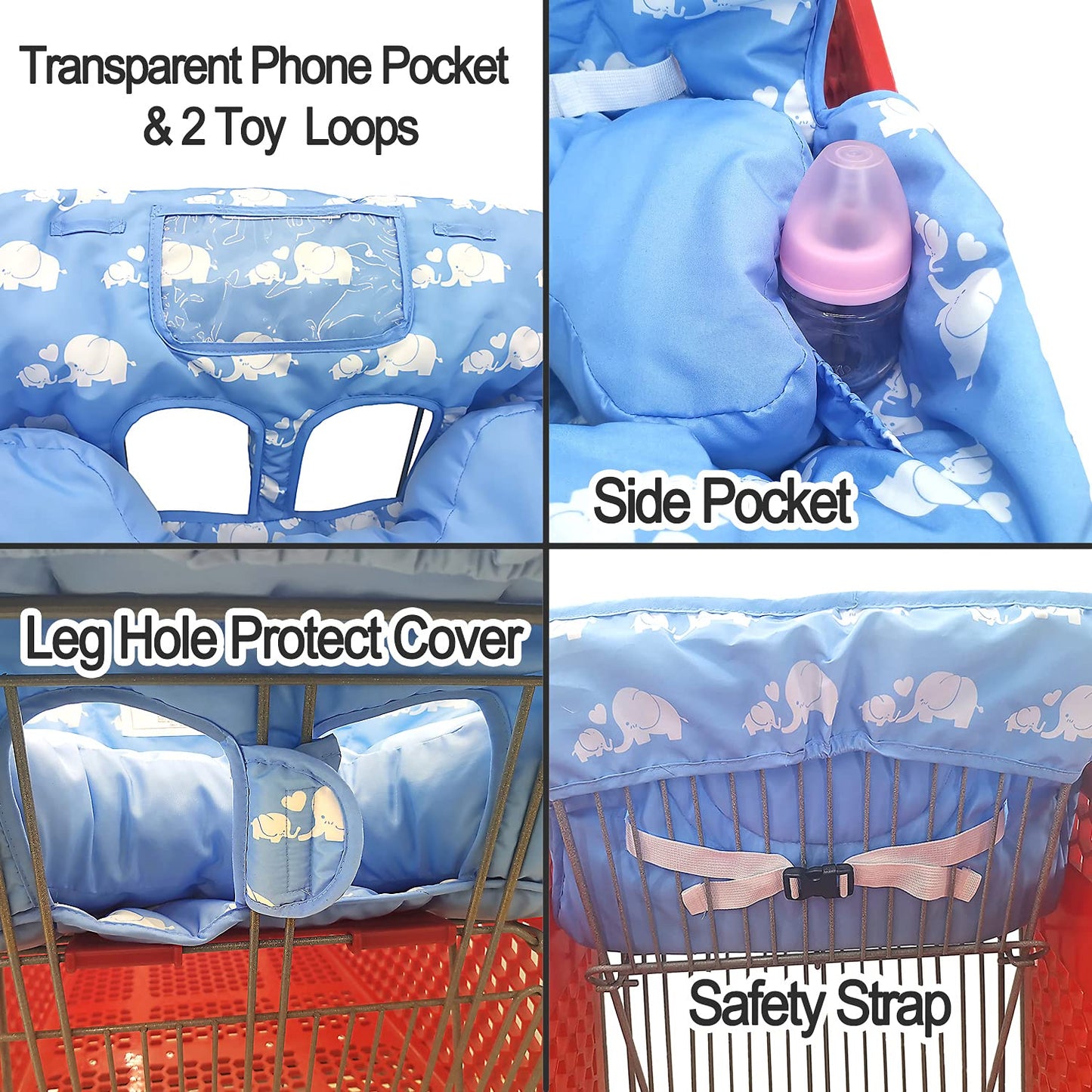Soft Pillow Attached 2-In-1 Shopping Cart And High Chair Cover For Baby~Padded~Fold'N Roll Style~Portable With Free Carry Bag (B