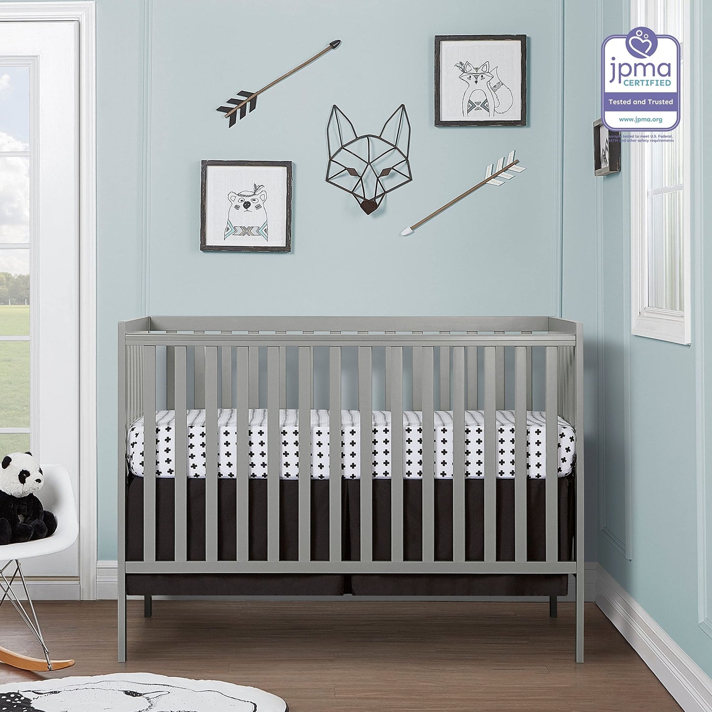 Dream On Me Synergy 5-In-1 Convertible Crib In Cool Grey, JPMA & Greenguard Gold Certified, Constructed out of solid reclaimed N