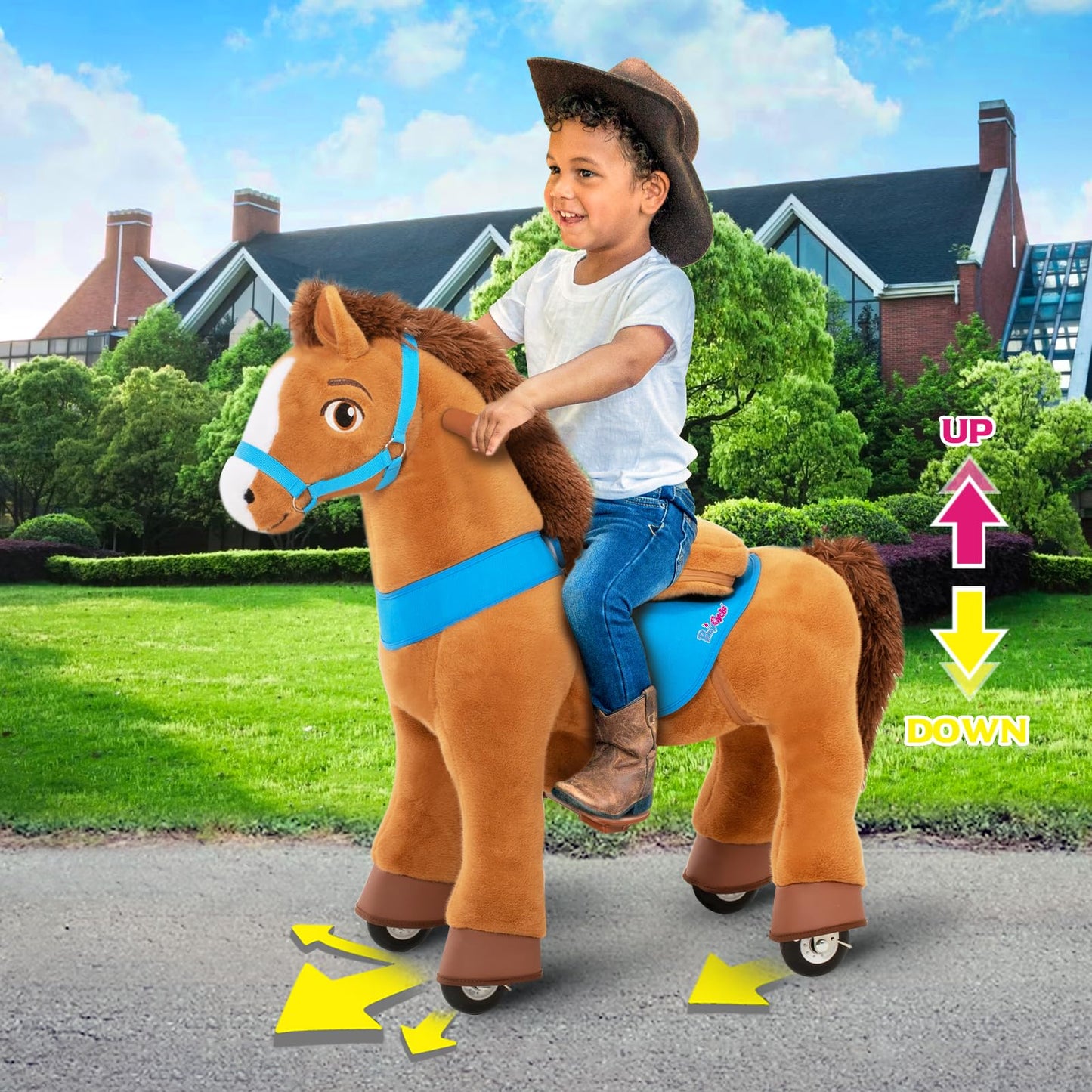 PonyCycle Ride on Horse Toys for Kids Riding Brown Horse Rocking Horse Essential Model E (with Brake/ 35.4 Height/Size 4) Ride o