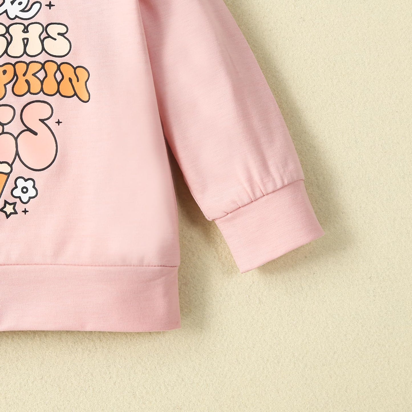 Wybzd Toddler Baby Girl Halloween Outfit Pumpkin Pie Sweatshirt Top Bell-Bottom Pants Sets Thanksgiving Clothes Pink Pumpkin Pie