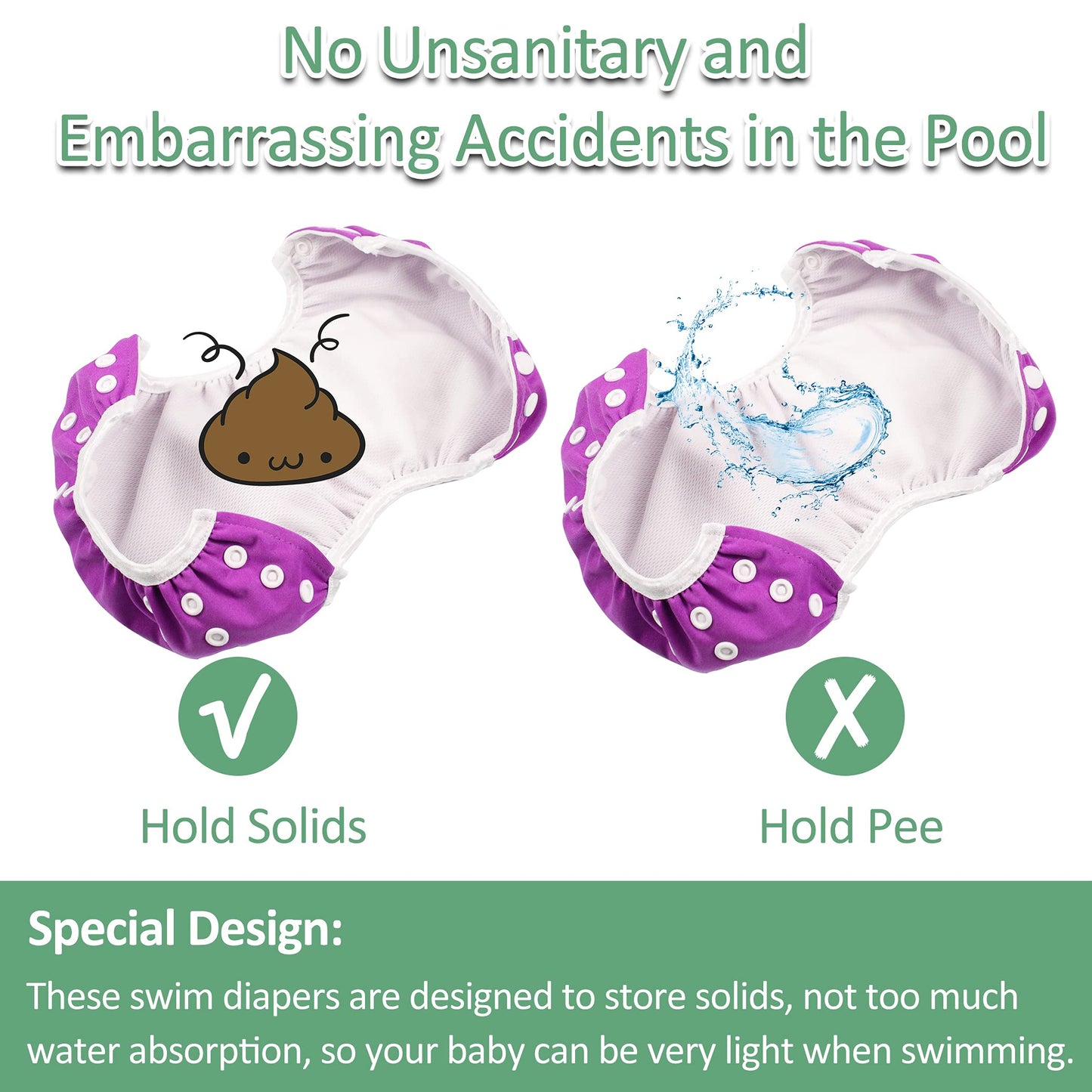 Wegreeco Baby & Toddler Snap One Size Adjustable Reusable Baby Swim Diaper (Red, Black, Purple, Small, 3 Pack)