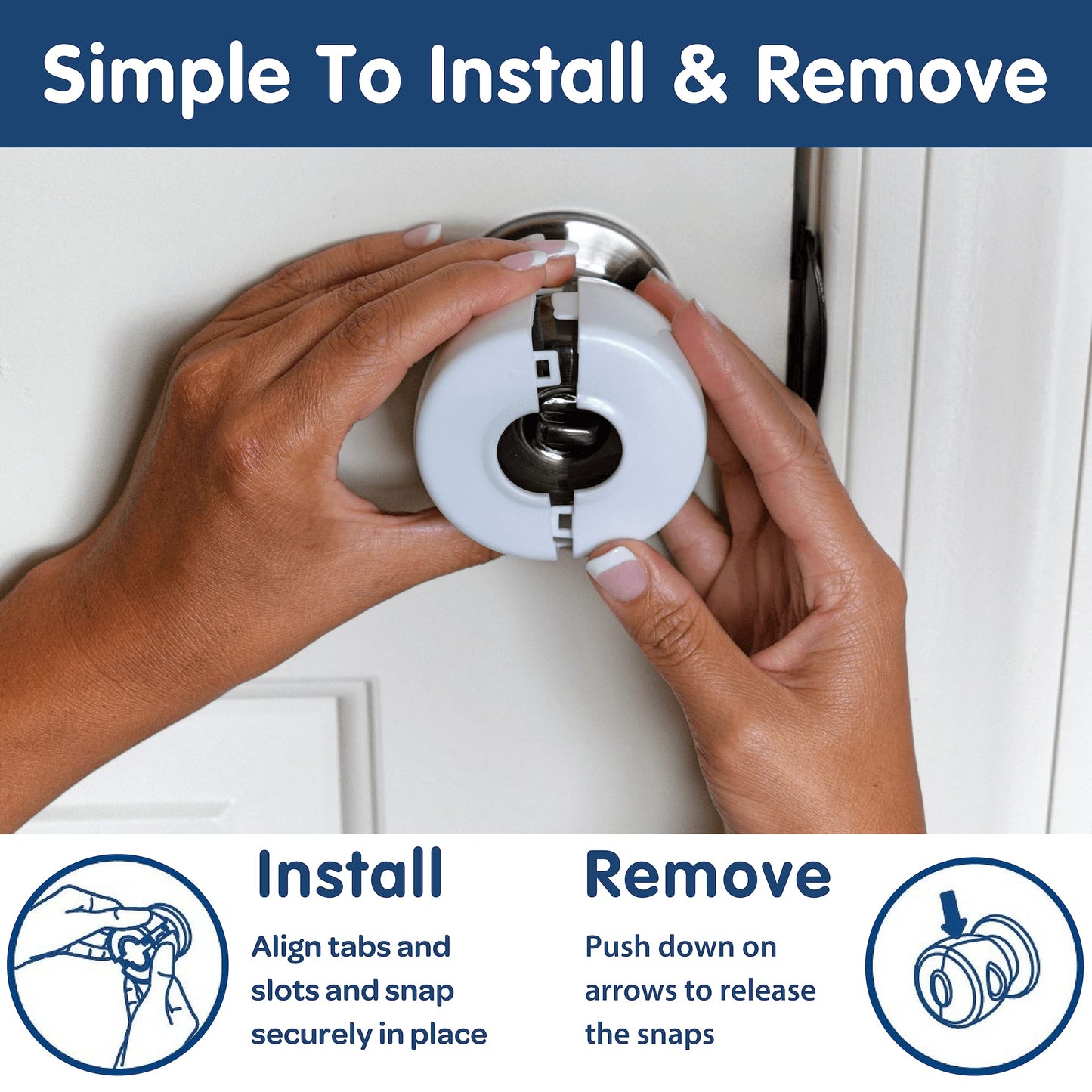 4-Pack Childproof Door Knob Covers - Easy To Install Child Safety Door Knob Cover With No Tools Needed - Reusable, White Baby Pr