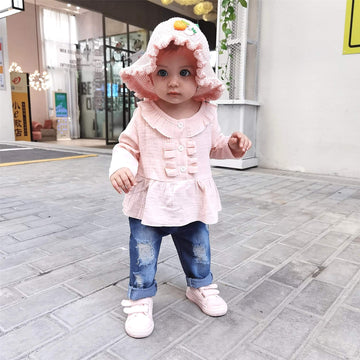 18 Months Girl Clothes Toddler Baby Girl Outfits Ruffle Long Sleeve Top Ripped Denim Jeans Pant Boutique Baby Girl Clothes 18-24