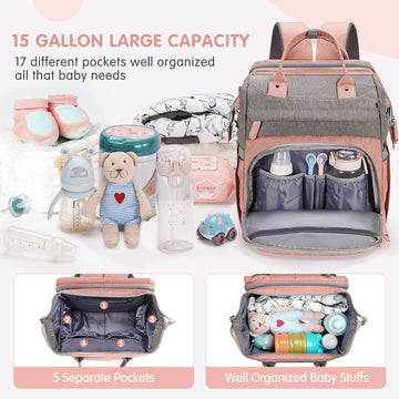 Derjunstar Diaper Bag Backpack,Baby Diaper Bags, Multifunctional Travel Diaper Waterproof Backpack For Baby Boy & Girls, Rose Pi