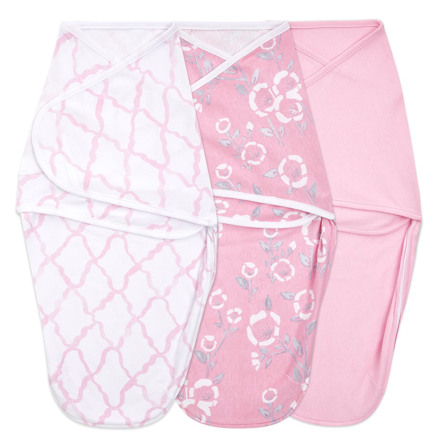 Aden + Anais, Cotton Knit Baby Wrap, Newborn Wearable Swaddle Blanket, 3 Pack, Pink Stencil, 0-3 Months