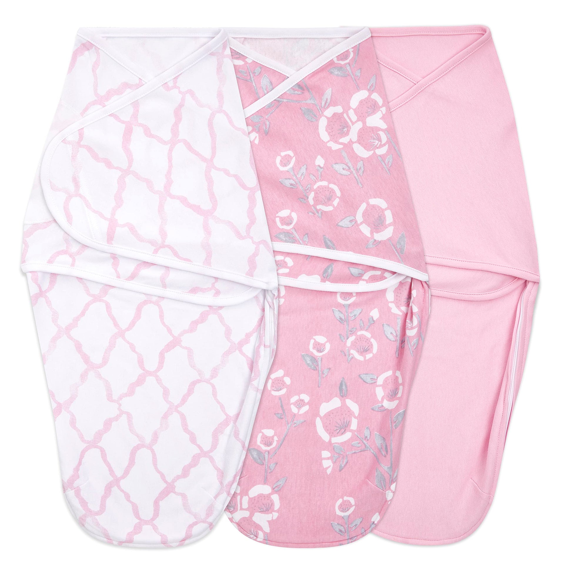 Aden + Anais, Cotton Knit Baby Wrap, Newborn Wearable Swaddle Blanket, 3 Pack, Pink Stencil, 0-3 Months